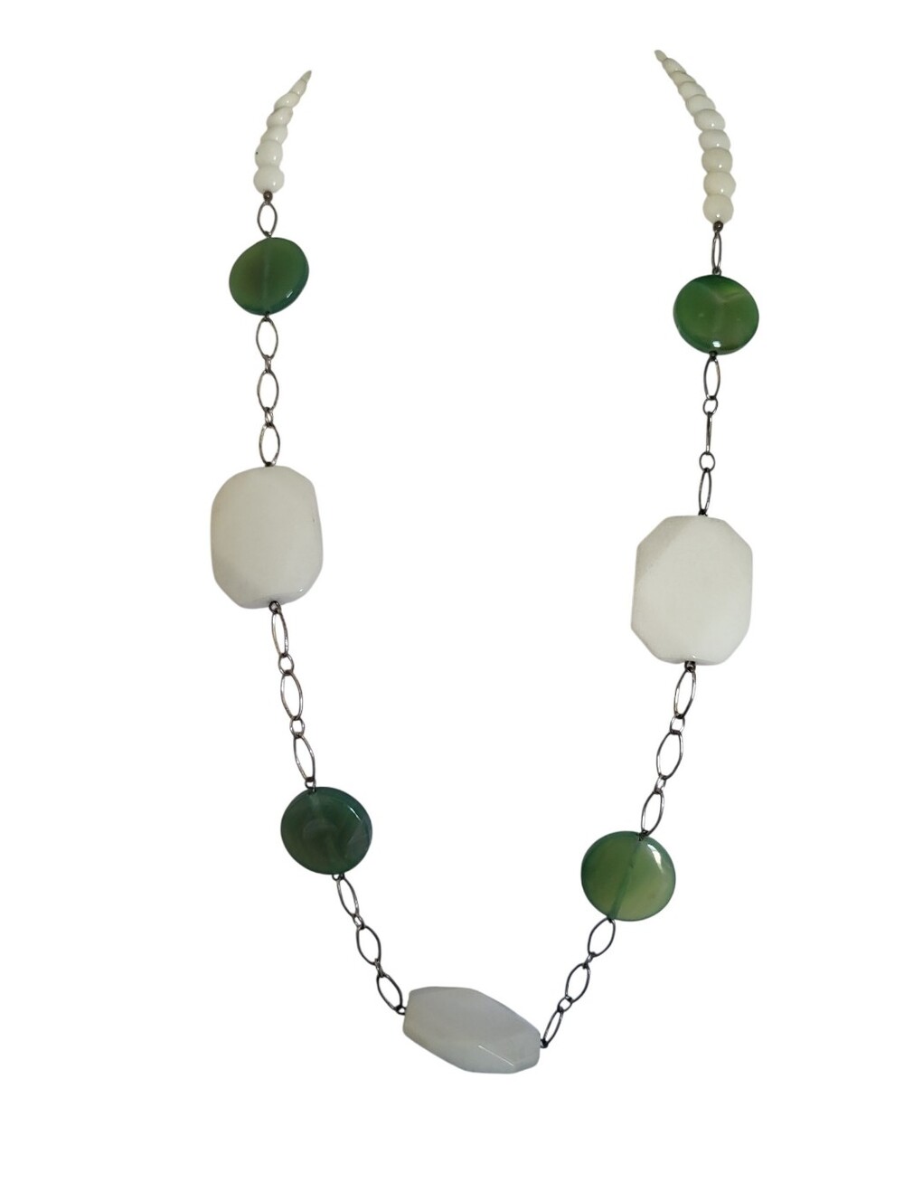 Long Fashion Necklace Green/White